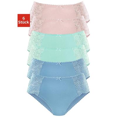 Hüftslip PETITE FLEUR, Damen, Gr. 56/58, bunt (blau, rosa, mint), Obermaterial: 93% Baumwolle, 7% Elasthan. Spitze: 95% Polyamid, 5% Elasthan, unifarben, körpernah, Unterhosen, aus elastischer Baumwoll-Qualität Image