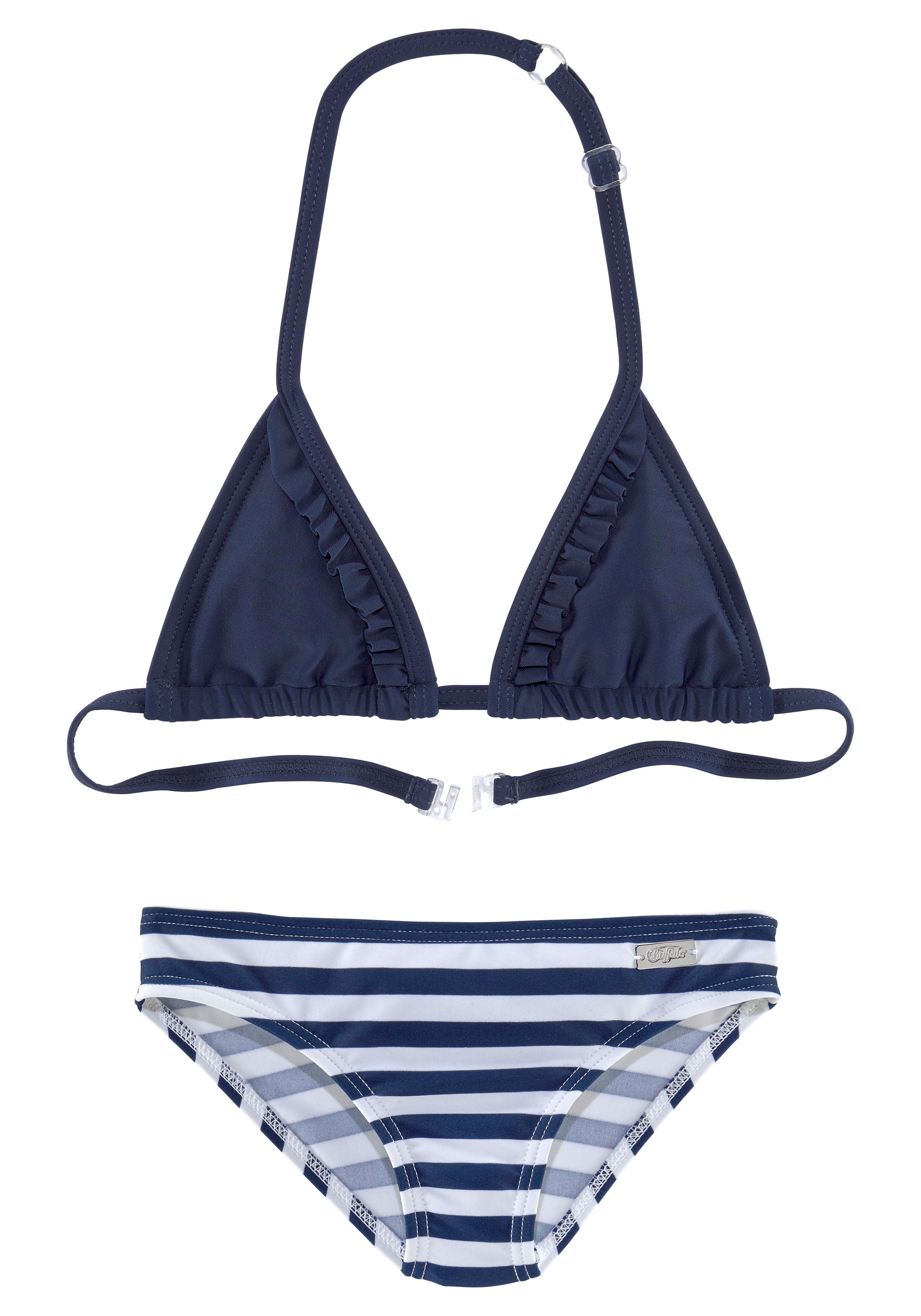 Triangel-Bikini BUFFALO, Kinder, Gr. 122/128, N-Gr, blau (marine), Polyamid, Bikini-Sets, in zweifarbiger Optik Image