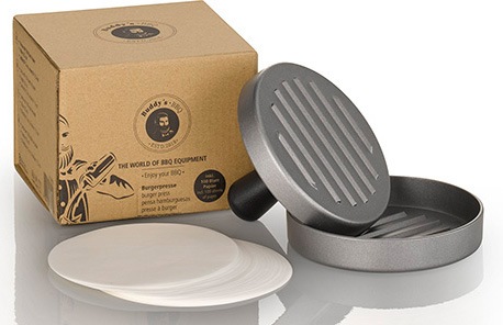 Burgerpresse BUDDY'S "Buddy´s BBQ", grau (aluminiumfarben), B:12 L:12 T:8,5 Ø:11,5, Aluminium, Küchenpressen, mit 100 Blatt Papier, Ø 12 cm Image