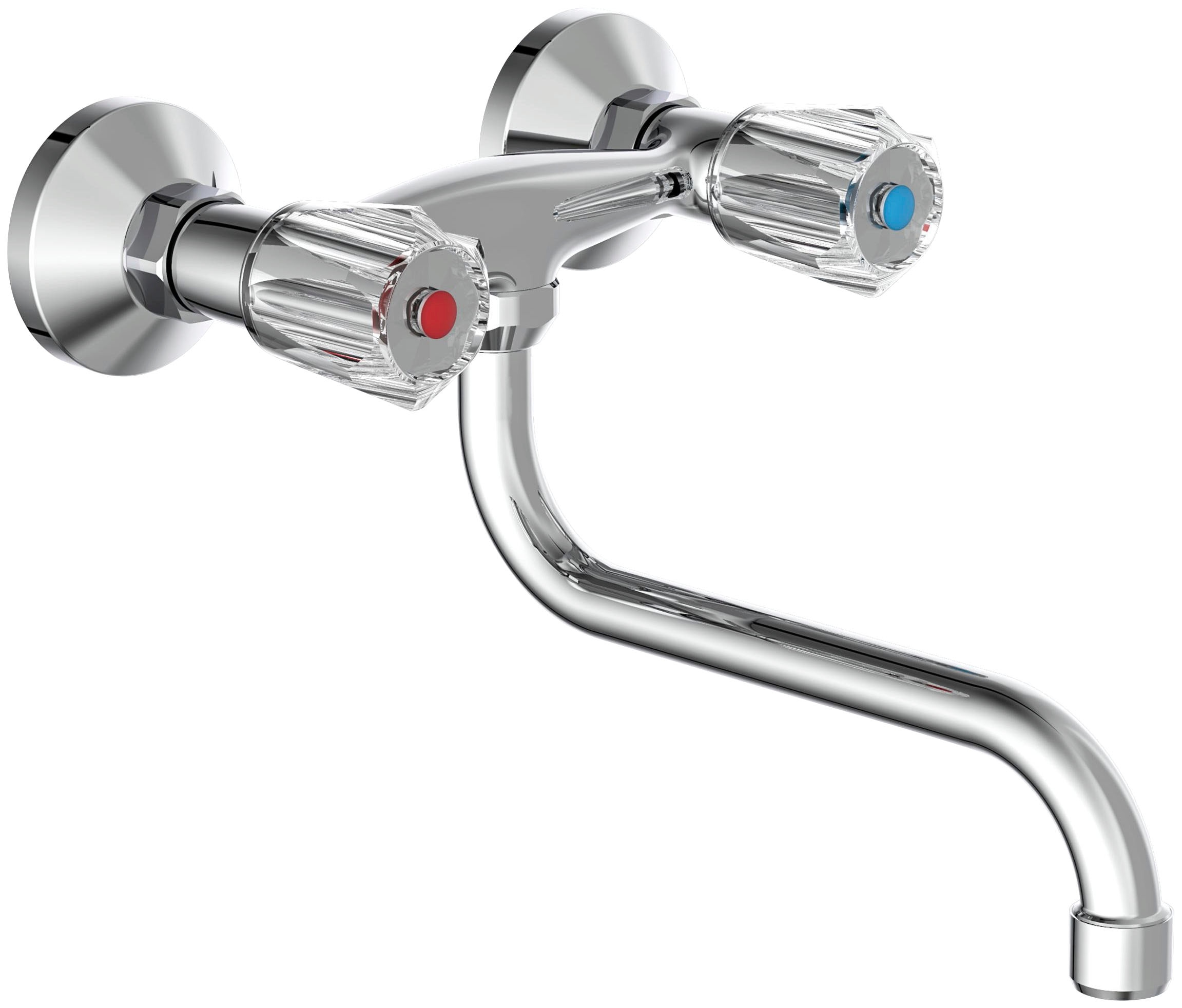 Spültischarmatur SCHÜTTE "Brillant", grau (chromfarben), B:20cm H:18,5cm T:22cm, Messing, Armaturen, schwenkbarer Wasserhahn Küche für Wandmontage, Chrom, Hochdruck