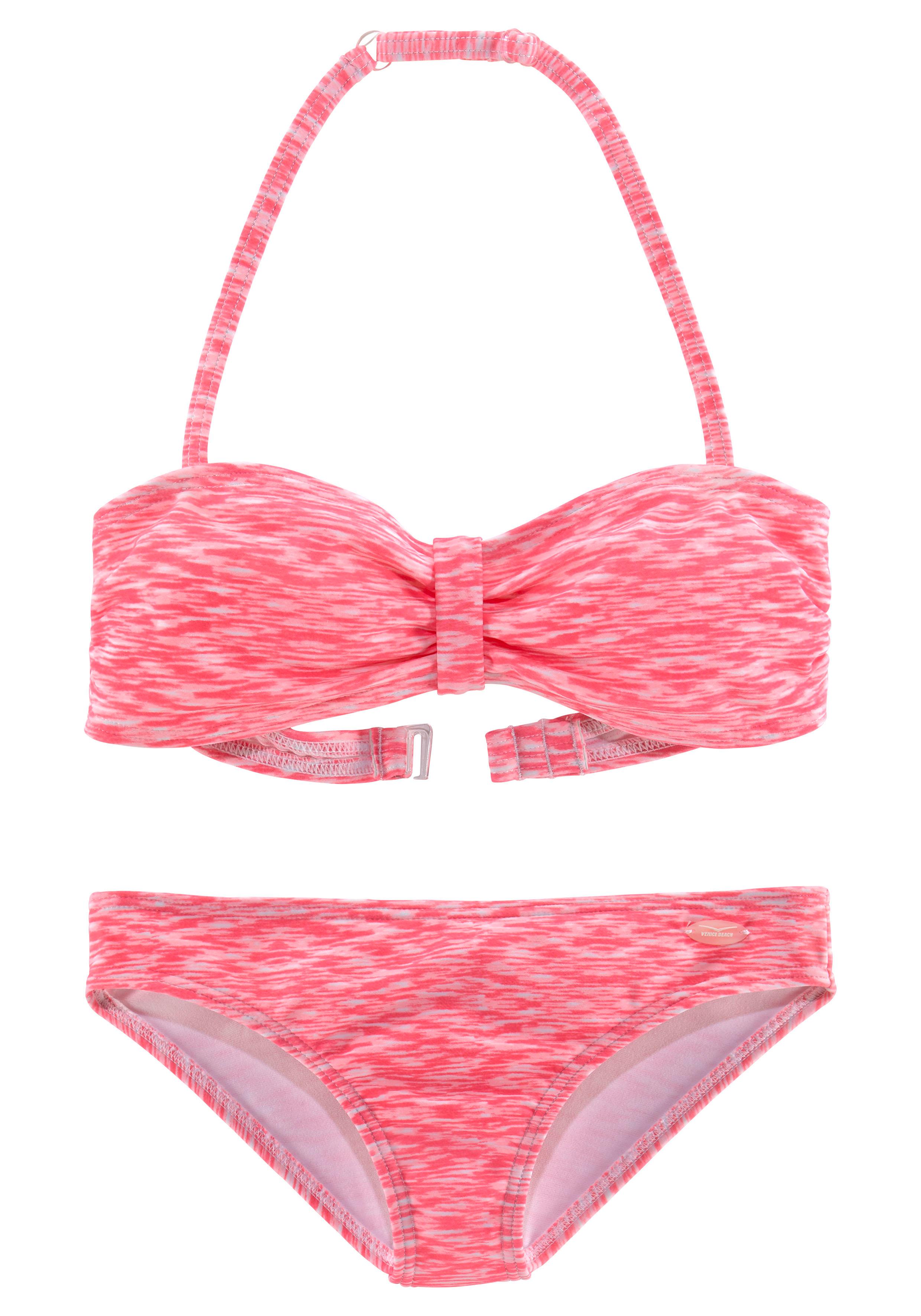 Bandeau-Bikini VENICE BEACH, Kinder, Gr. 134/140, N-Gr, weiß (hummer, weiß), Polyamid, Melange-Effekt, Bikini-Sets, regulierbares Top, seitliche Stäbchen Image