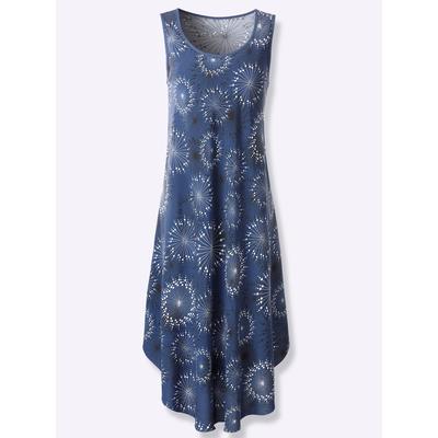 Druckkleid INSPIRATIONEN "Kleid", Damen, Gr. 36, Normalgrößen, blau (rauchblau, graphit, bedruckt), 100% Viskose, bedruckt, gemustert, mehrfarbig, wadenlang, Rundhals, ohne Ärmel, Kleider Image