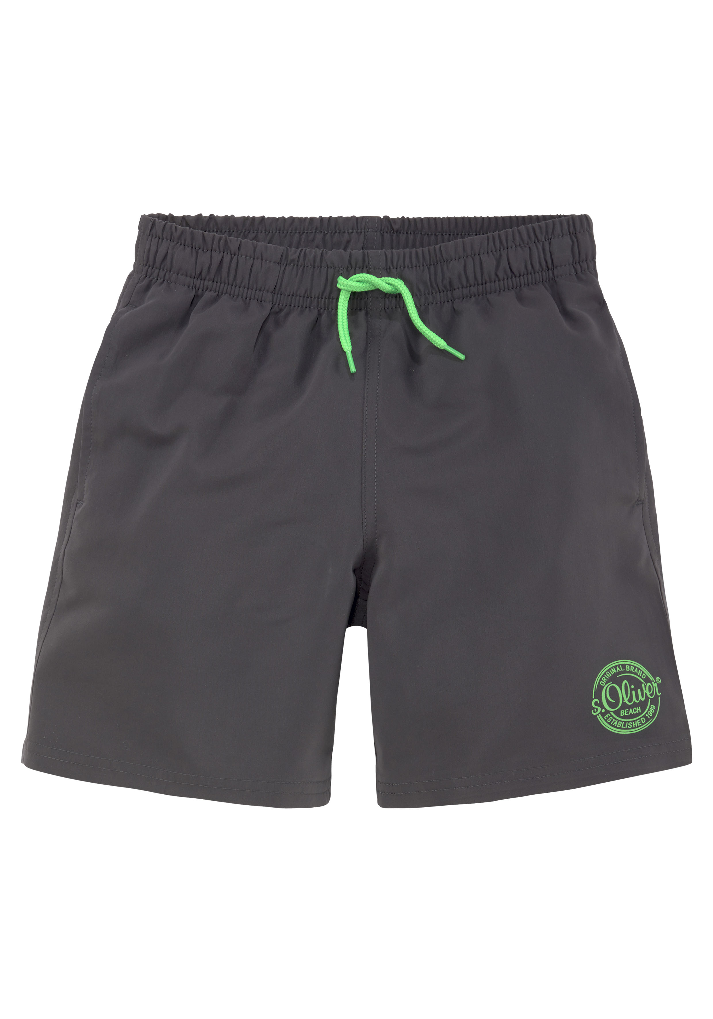 Badeshorts S.OLIVER, Kinder, Gr. 158/164, N-Gr, grau, Polyester, Badehosen, mit seitlichem Logodruck Image