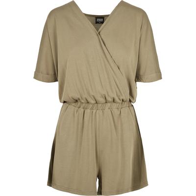 Jumpsuit URBAN CLASSICS "Urban Classics Damen Ladies Short Modal Jumpsuit", Damen, Gr. XL, US-Größen, grün (khaki), 77% Modal, 23% Polyester, unifarben, loose fit, Kurzarm, Overalls