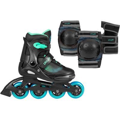 Inlineskates PLAYLIFE "Playlife Joker" Gr. 31,5, blau (blau, schwarz), Inlineskates_Rollschuhe_Schlittschuhe, Kinder, 31,5/34, Kunstfaser, mit Schutz Set bestehend aus Knie-, Ellenbogen-, Handgelenkschützern