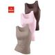 Tanktop H.I.S "ohne Seitennähte", Damen, Gr. 36/38, bunt (braun, rosa, taupe), Feinripp, Obermaterial: 100% Baumwolle, unifarben, Basic, körpernah, tiefer Rundhals, ohne Ärmel, Tops, aus weicher Rippqualität aus Baumwolle