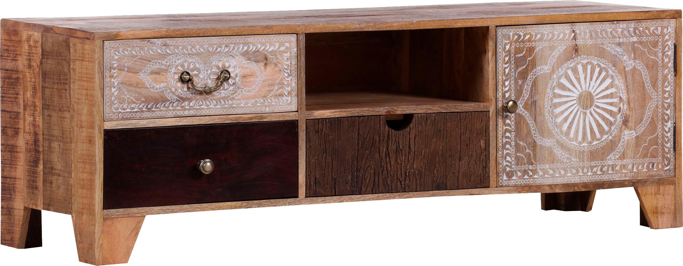 Lowboard GUTMANN FACTORY "Puno", bunt (natur, bunt), B:150cm H:50cm T:49cm, Massivholz, Sideboards, Lowboard, Kommode aus massives Altholz Mango, Breite 150 cm