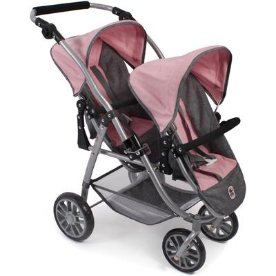 Puppen-Zwillingsbuggy CHIC2000 "Vario, Grau-Rosa" Puppenwagen bunt (grau/rosa) Kinder mit schwenkbaren Vorderrädern