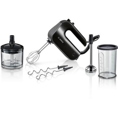 BOSCH Handmixer "Home Professional MFQ4980B, Edelst. Besen/Knethaken, Mixfuß, schwarz" Mixer Spiralkabel, 5 Stufen, Turbostufe, Zerkleinerer, Mixbecher, Made in EU schwarz (schwarz/dunkelsilberfarben)