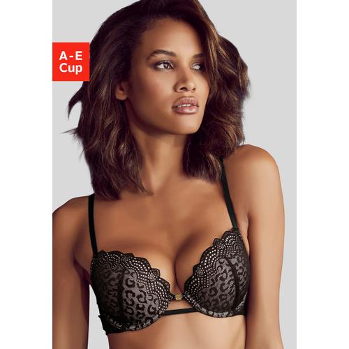 Push-up-BH JETTE Gr. 80, Cup B, schwarz Damen BHs BH Hochzeitsdessous Hochzeitswäsche Push-up-BH Spitzen-BH Spitzenwäsche Große Größen-BHs mit aufregender Leo-Spitze, sexy Dessous