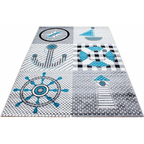 "Kinderteppich AYYILDIZ TEPPICHE ""Kids 510"" Teppiche Gr. B/L: 80 cm x 150 cm, 12 mm, 1 St., grau Kinder Spielteppich Teppich Webteppich Kinderteppiche Teppiche maritimer Kurzflor"