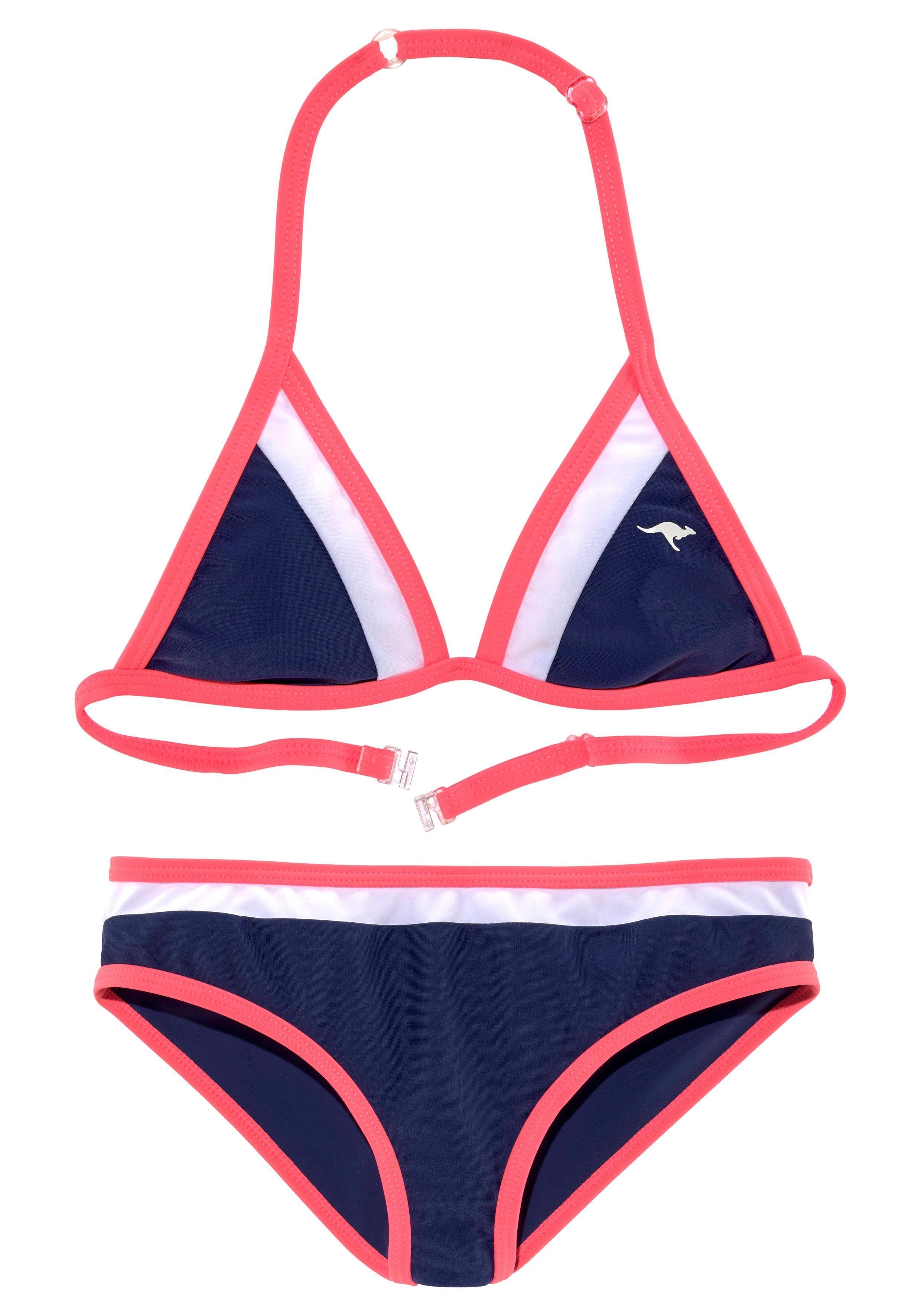 Triangel-Bikini KANGAROOS "Energy Kids", Kinder, Gr. 170/176, N-Gr, bunt (marine, weiß, pink), Polyamid, kontrastfarbene Details, unifarben, Bikini-Sets, im coolen Colorblocking-Design Image
