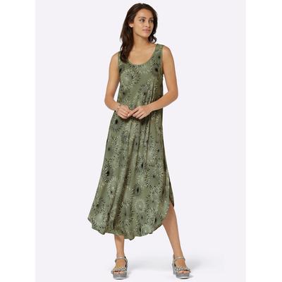 Druckkleid INSPIRATIONEN "Kleid", Damen, Gr. 44, Normalgrößen, grün (khaki, graphit, bedruckt), 100% Viskose, bedruckt, gemustert, mehrfarbig, wadenlang, Rundhals, ohne Ärmel, Kleider Image