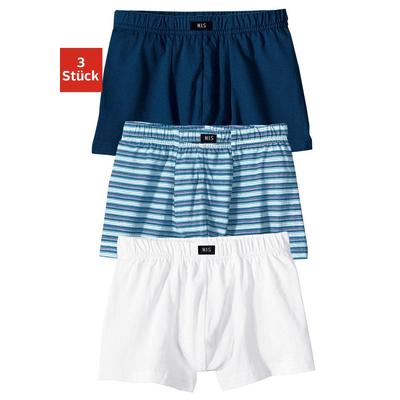 Boxer H.I.S "Boxershorts für Jungen", Kinder, Gr. 104, blau (marine, weiß, marine, gestreift), Jersey, Obermaterial: 100% Baumwolle, unifarben, gestreift, körpernah, Unterhosen, cooler Uni-Streifen-Mix Image