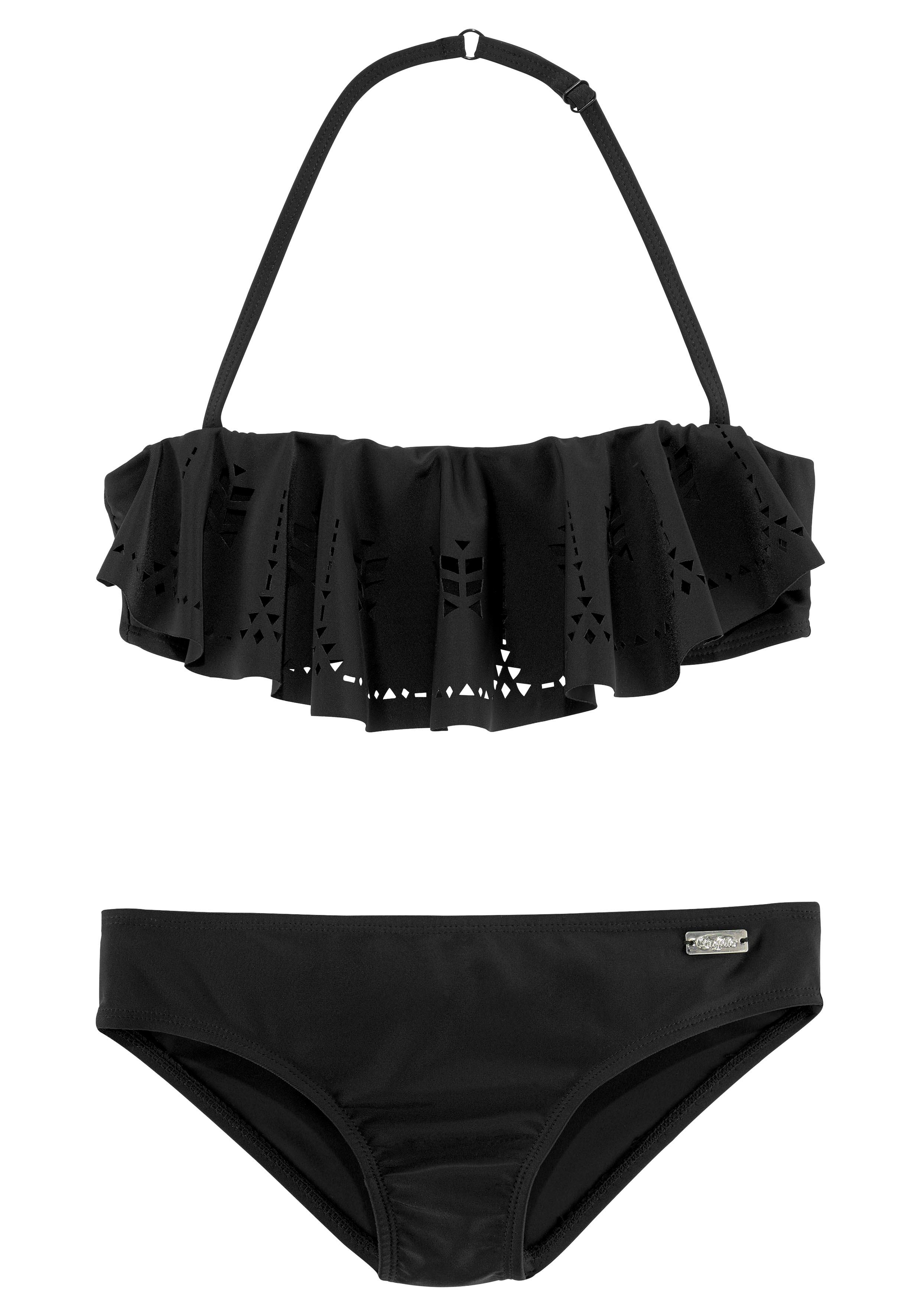 Bandeau-Bikini BUFFALO, Kinder, Gr. 134/140, N-Gr, schwarz, Polyamid, unifarben, Bikini-Sets, mit modischem Volant Image