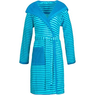 Damenbademantel ESPRIT "Striped Hoody, ideal für Sauna & Spa, Hotelbademantel, Morgenmantel" Gr. XL, blau (turquoise), L:97cm in Gr. XL, Rundstrickware, Hausmäntel, mit Kapuze, gestreift Image