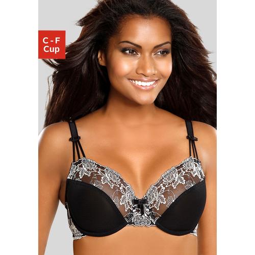 Bügel-BH NUANCE Gr. 100, Cup E, beige (schwarz, creme) Damen BHs BH Bügel-BH Hochzeitsdessous Hochzeitswäsche Spitzen-BH Spitzenwäsche Große Größen-BHs mit Stickereispitze, Dessous