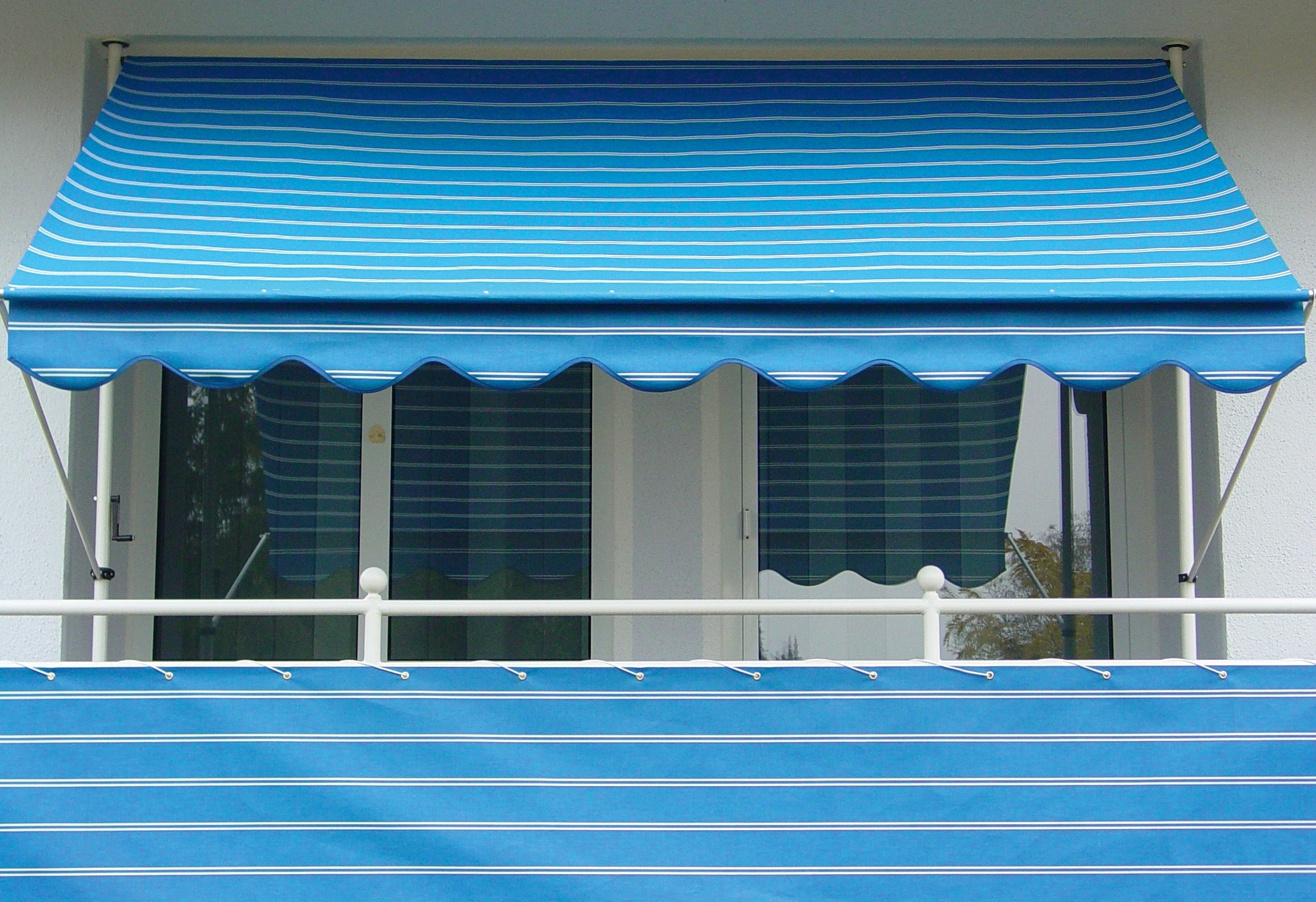Klemmmarkise, blau (blau, weiß), B:350cm, Polyacryl, ANGERER FREIZEITMÖBEL, Markisen, blau-weiß, Ausfall: 150 cm, versch. Breiten Image