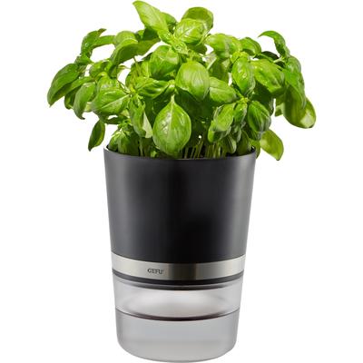 Kräutertopf GEFU "Botanico", schwarz, B:14,3cm H:18,5cm Ø:14,3cm, Edelstahl, Kunststoff, Pflanzgefäße, mit Bewässerungssystem