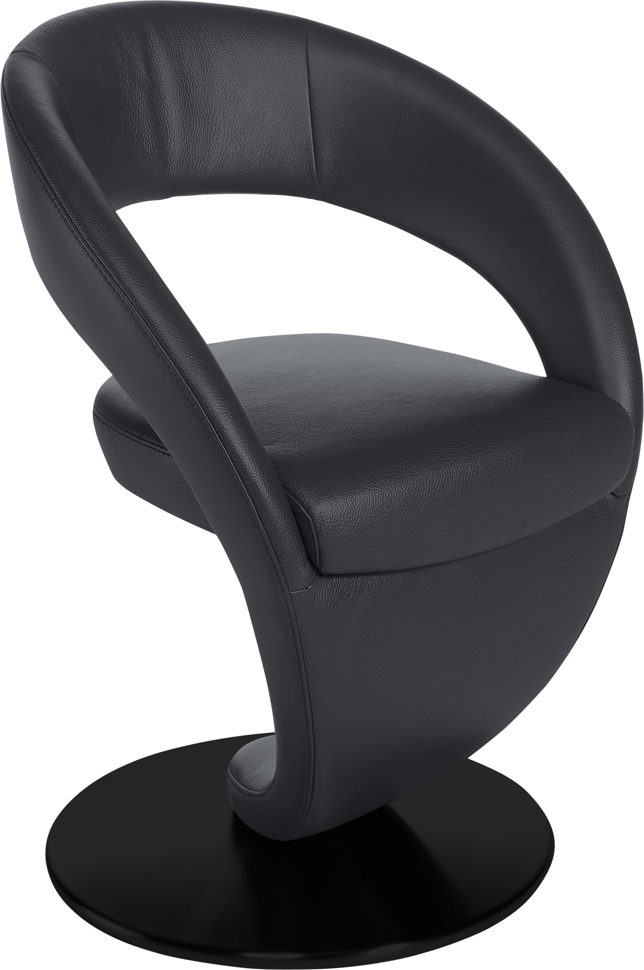 Drehstuhl K+W KOMFORT & WOHNEN "Wave", schwarz (nero, drehteller in metall schwarz struktur), B:62cm H:86cm T:61cm, Bronco: Nappaleder pigmentiert, Dickleder, 1, 3/1, 5mm, mit rustikal gekörnten Narbenbild, Stühle, Barhocker Drehstuhl...