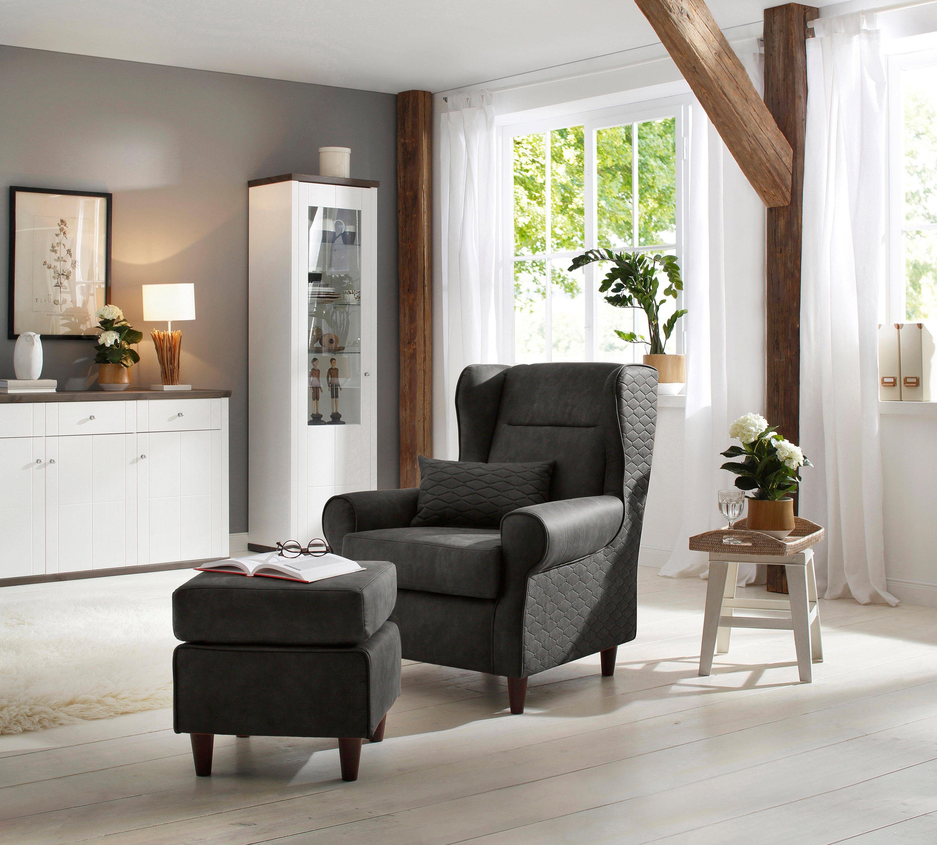 Ohrensessel HOME AFFAIRE "Eric", grau (anthrazit), B:89cm H:98cm T:88cm, Luxus-Microfaser Vintageoptik (100% Polyester);Struktur Karo( 100% Polyester), Sessel, Ohrensessel, inklusive Hocker in Karostoff oder Luxusmicrofaser Vintageoptik