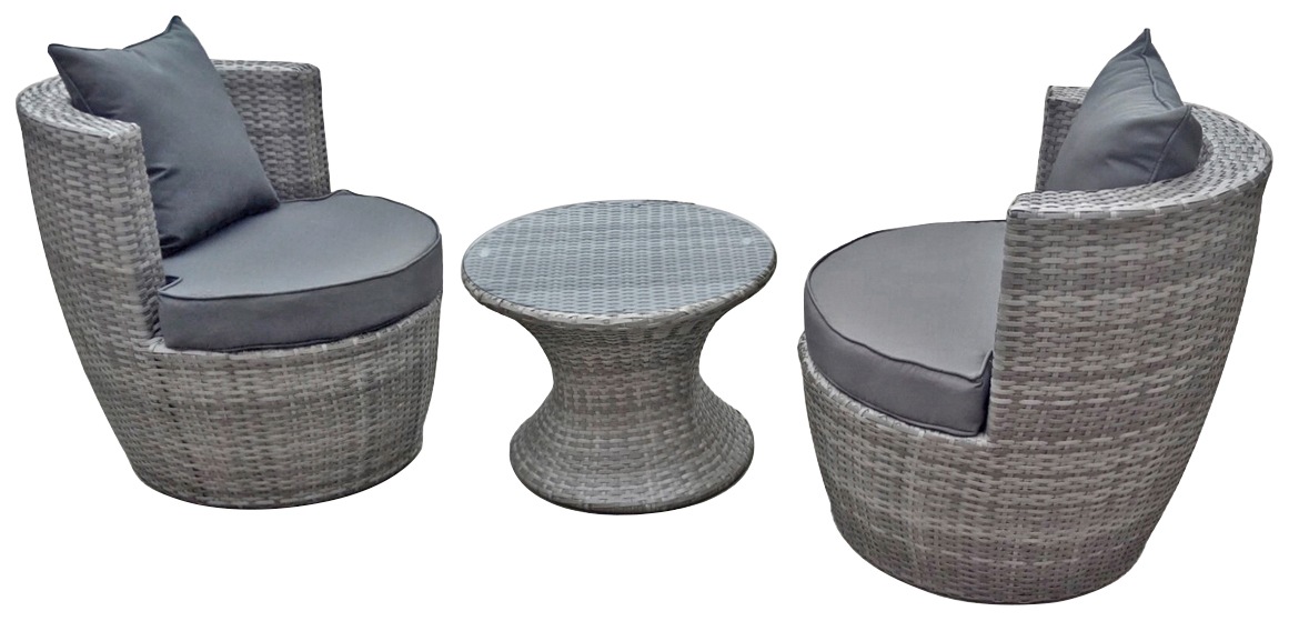 Balkonset GARDEN PLEASURE, grau (grau,), Polyrattan, Sitzmöbel-Sets, inkl. Auflagen