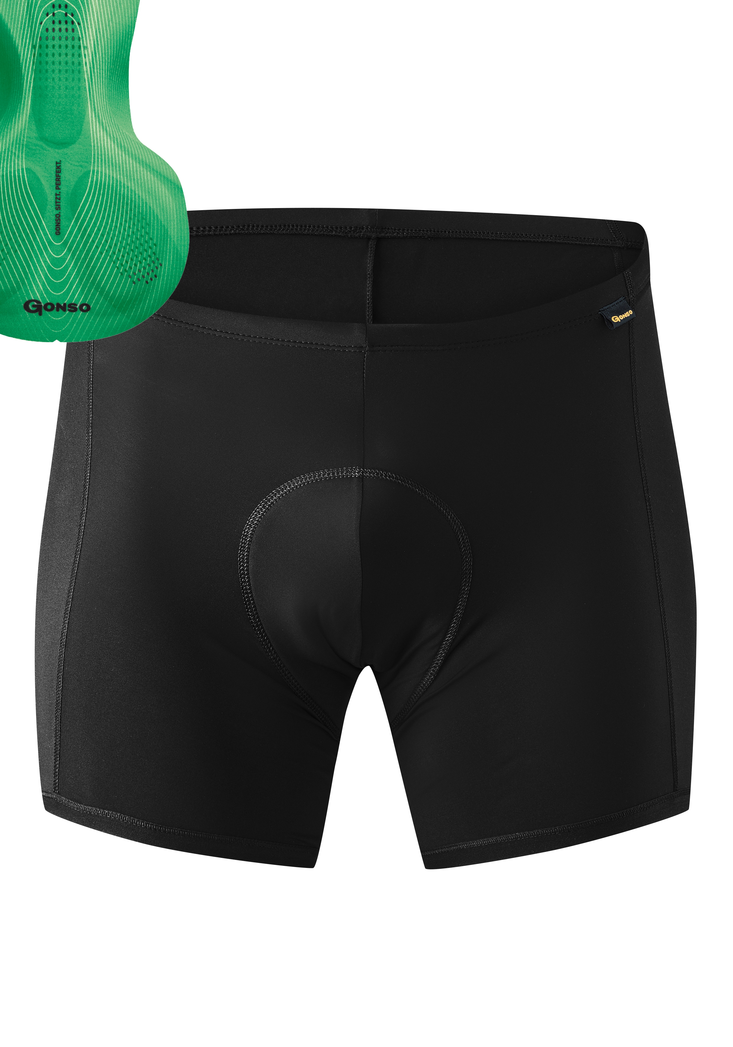 Fahrradhose GONSO "Sitivo U M", Herren, Gr. 4XL, Normalgrößen, grün, 92% Polyamid, 8% Elastan, Hosen, Herren Fahrradunterhose, atmungsaktive Radhose, Sitzpolster, Tight Fit Image