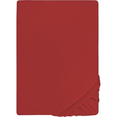 Spannbettlaken BIBERNA "Thea", rot, B:180-200cm L:200-220cm, Jersey-Elasthan, Obermaterial: 97% Baumwolle, 3% Elasthan, Laken, aus Baumwolle, für Matratzen bis 25 cm Höhe, Bettlaken, Spannbetttuch Image