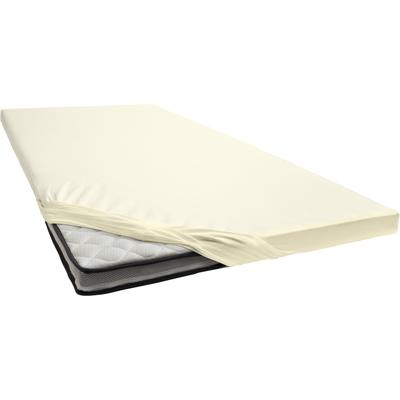 Spannbettlaken ESTELLA "Jersey Topper aus Baumwolle mit Elasthan", beige (elfenbeinfarben), B:100cm L:200cm, Jersey, Obermaterial: 97% Baumwolle, 3% Elasthan, Laken, für Topper bis 10 cm Höhe Image