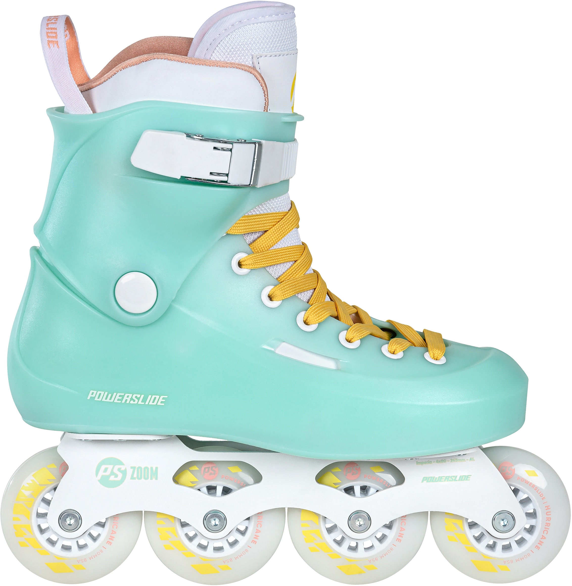 Inlineskates POWERSLIDE "Zoom Baby Blue 80" Gr. 41, bunt (blau, gelb, weiß), Inlineskates_Rollschuhe, 41/42 (bis 100 kg), Kunststoff Image