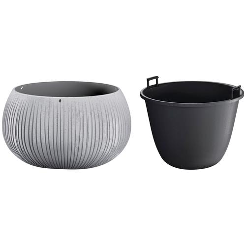"Blumentopf PROSPERPLAST ""Beton Bowl"" Pflanzgefäße grau (beton) Deko Ø37cm x 21,8cm"