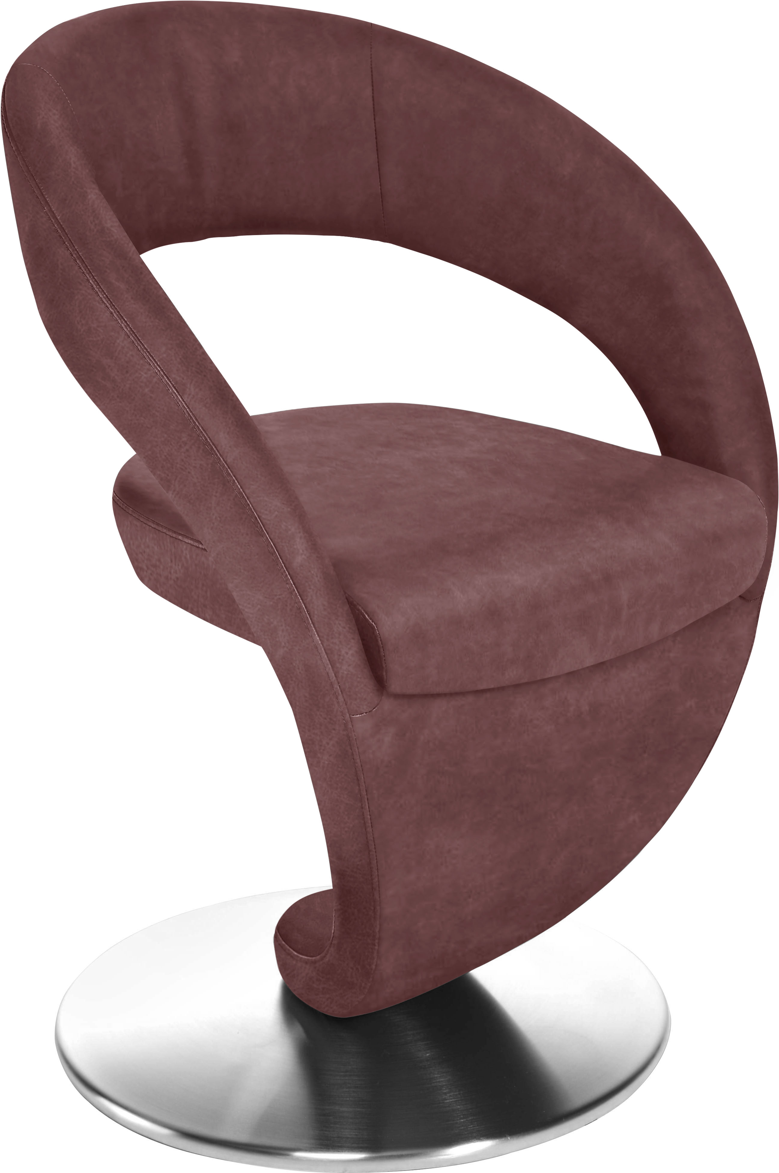 Drehstuhl K+W KOMFORT & WOHNEN "Wave", rot (bordeaux, drehteller in edelstahloptik gebürstet), B:62cm H:86cm T:61cm, 785: Microfaser, 100% Polyester, Stühle, Drehstuhl Esszimmerstuhl, Design-Drehstuhl, Drehteller in Edelstahloptik