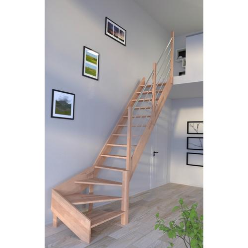 „STARWOOD Raumspartreppe „“Massivholz Rhodos, Holz-Edelstahl““ Treppen Durchgehende Wangenteile Gr. gewendelt, beige (natur) Treppen“