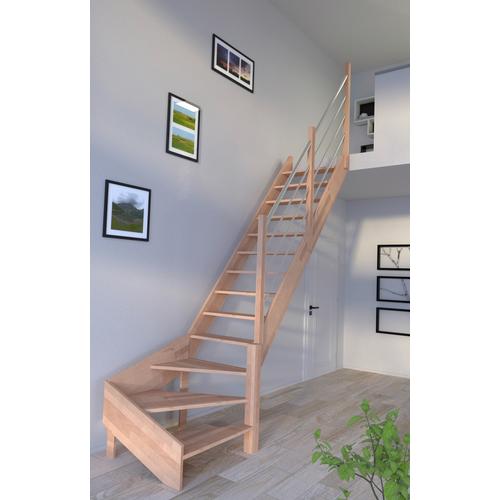 „STARWOOD Raumspartreppe „“Massivholz Rhodos, Holz-Edelstahl““ Treppen Durchgehende Wangenteile Gr. gewendelt, beige (natur) Treppen“