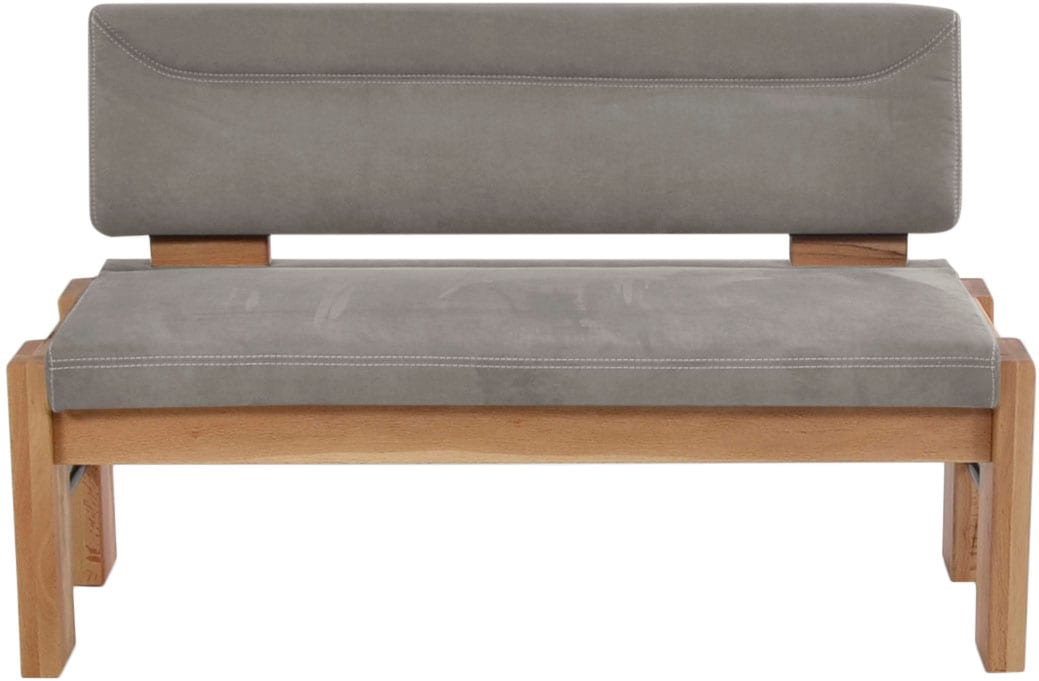 Polsterbank K+W KOMFORT & WOHNEN, grau (lightgrau 85, balkeneiche natur), B:181cm H:90cm T:63cm, Sitzbänke, Polsterbank, gepolsterte Stauraumbank, Massivholz, in 2 Breiten 161cm oder 181cm
