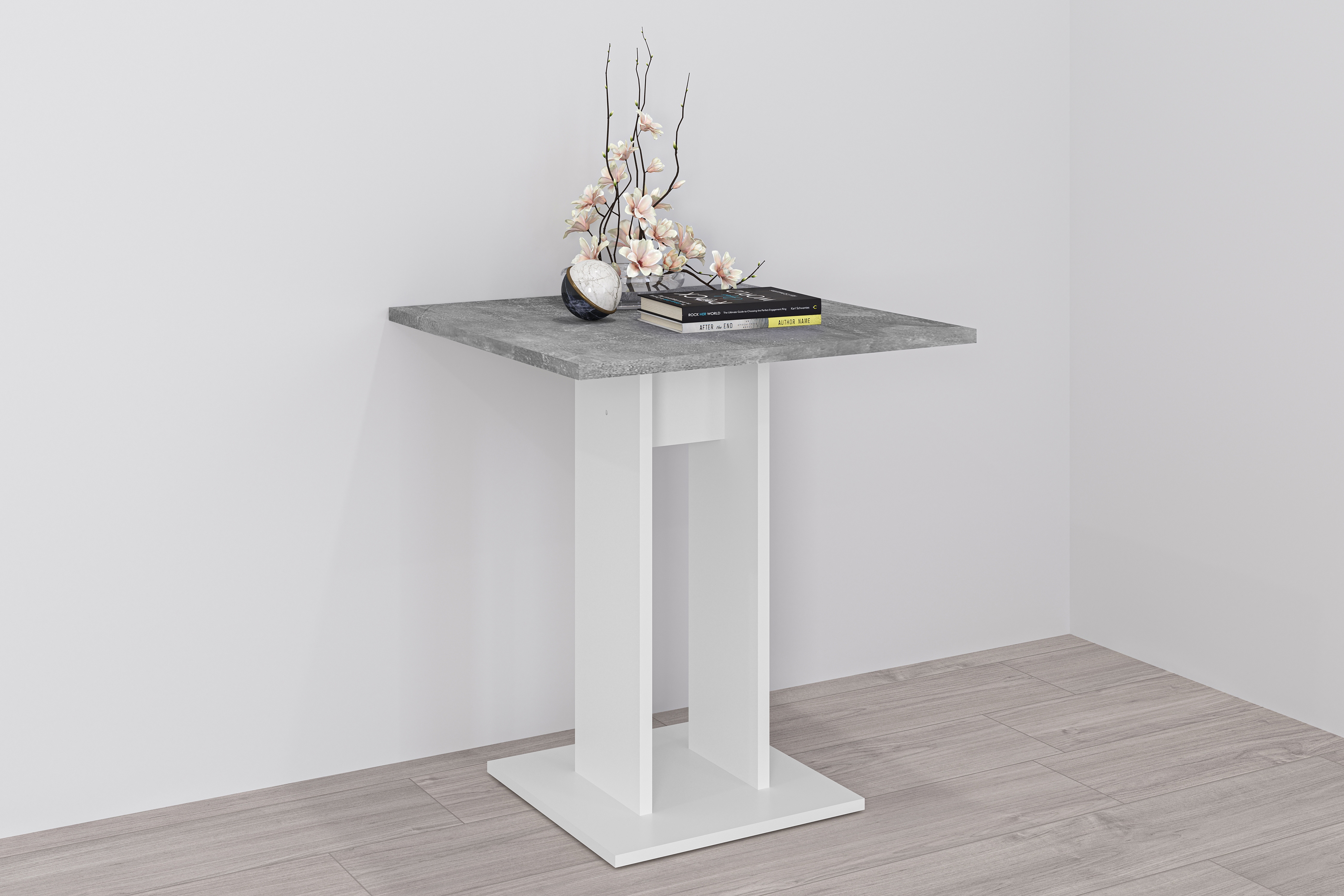 Esstisch FMD "Bandol 1", weiß (weiß, beton, optik), B:70cm H:77,5cm T:70cm, Tische, Esstisch, Küchentisch quadratisch, mit stabilem Standfuss, Höhe: 78 cm