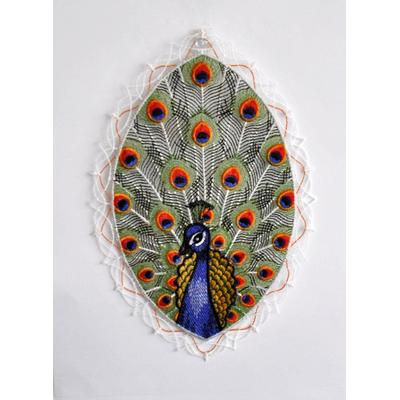 Fensterbild STICKEREIEN PLAUEN "Pfau", bunt, B:20cm H:29cm, Polyester, Fensterbilder Image