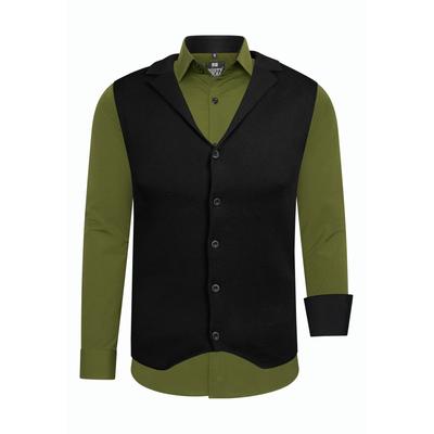 Langarmhemd RUSTY NEAL, Herren, Gr. S, EURO-Größen, grün (khaki), 60% Baumwolle, 37% Polyester, 3% Elasthan, mehrfarbig, casual, Langarm, Hemden, inklusive Langarmhemd und Weste Image