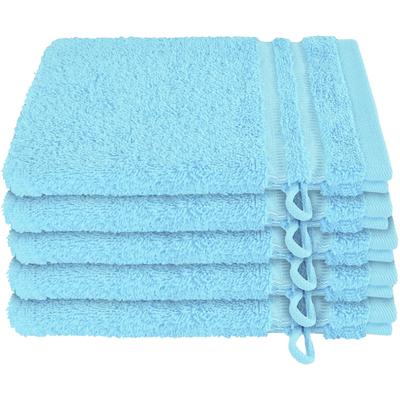 Waschhandschuh SCHIESSER "Schiesser Frottier-Set Milano, 5x Stück", blau (türkis), B:16cm L:22cm, Frottier, Handtücher (Packung), mit Webbordüre Image