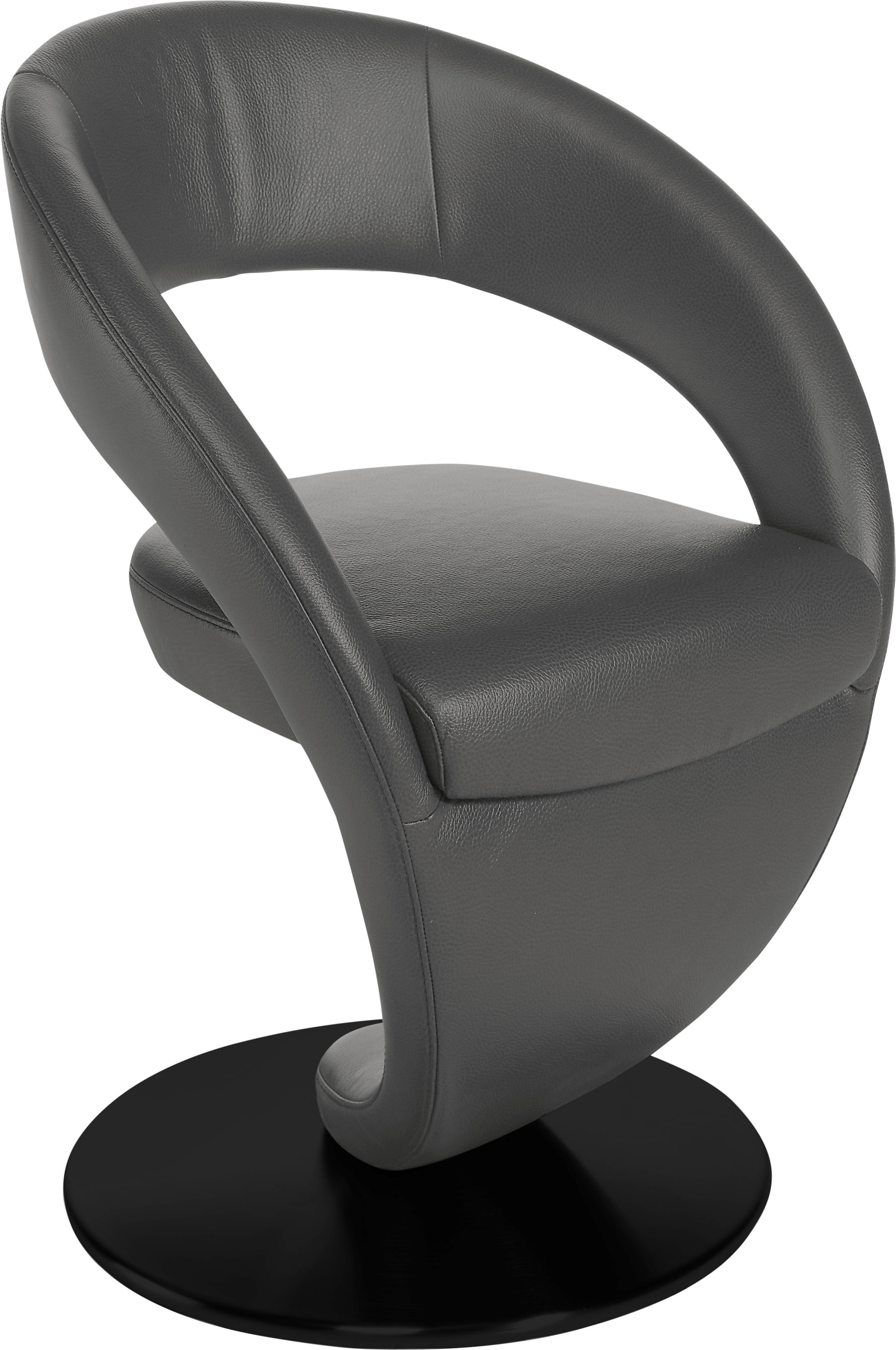 Drehstuhl K+W KOMFORT & WOHNEN "Wave", grau (zinn, drehteller in metall schwarz struktur), B:62cm H:86cm T:61cm, Bronco: Nappaleder pigmentiert, Dickleder, 1, 3/1, 5mm, mit rustikal gekörnten Narbenbild, Stühle, Barhocker Drehstuhl Esszimmerstuhl,...