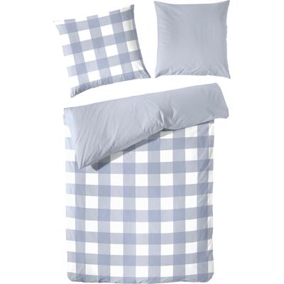 Bettwäsche PRIMERA "Basic Perkal", blau (blau, weiß), B/L: 155cm x 220cm, , Perkal, B/L: 80cm x 80cm, Perkal, Obermaterial: 100% Baumwolle, Bettwäsche, im modernen Karodesign Image
