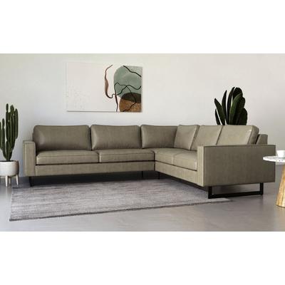 Ecksofa PLACES OF STYLE "Pinto, XXL, 250/290 cm, langer Schenkel, Ottomane", grau (taupe), B:290cm H:85cm T:250cm, Luxus-Microfaser in Lederoptik(100% Polyester), Cord (92% Polyester, 8% Polyamide), Sofas, Cord, Chenille, Lederoptik, mit Keder,... Image