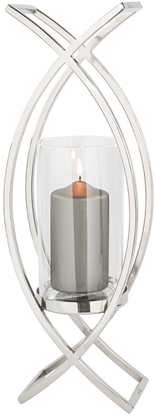 Windlicht FINK "MADDOX, Weihnachtsdeko", silber (silberfarben), B:19cm H:54cm T:13,5cm, Edelstahl, Glas, Kerzenhalter, Windlicht, aus Edelstahl und Glas, Höhe ca. 54 cm