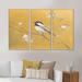Design Art Gold Bird On Blossoms IV - Farmhouse Framed Canvas Wall Art Set Of 3 Canvas, Wood in Green | 32 H x 48 W x 1 D in | Wayfair