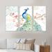 Design Art Peacocks Watercolor II - Traditional Framed Canvas Wall Art Set Of 3 Canvas, Wood in Blue/Green/Pink | 32 H x 48 W x 1 D in | Wayfair