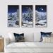 Design Art Elf Houses Under Large Lighted Christmas Trees - Traditional Framed Canvas Wall Art Set Of 3 Canvas, in Blue/White | Wayfair