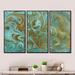 Design Art Blue Green & Gold Marble - Glam Framed Canvas Wall Art Set Of 3 Canvas, Wood in Blue/Green | 20 H x 36 W x 1 D in | Wayfair