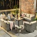 Ebern Designs Lovall Rattan Wicker 7 - Person Seating Group w/ Fire Pit & Cushions in Gray | 28.74 H x 76.77 W x 30.12 D in | Outdoor Furniture | Wayfair