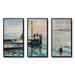 Longshore Tides Two Men Fishing At Dusk At The Pier - Nautical & Coastal Framed Canvas Wall Art Set Of 3 Canvas, in White | Wayfair