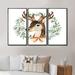 Loon Peak® Deer w/ Floral Wreath Isolated On White - 3 Piece Painting on Canvas Canvas, Wood in Brown/Green | 20 H x 1 D in | Wayfair